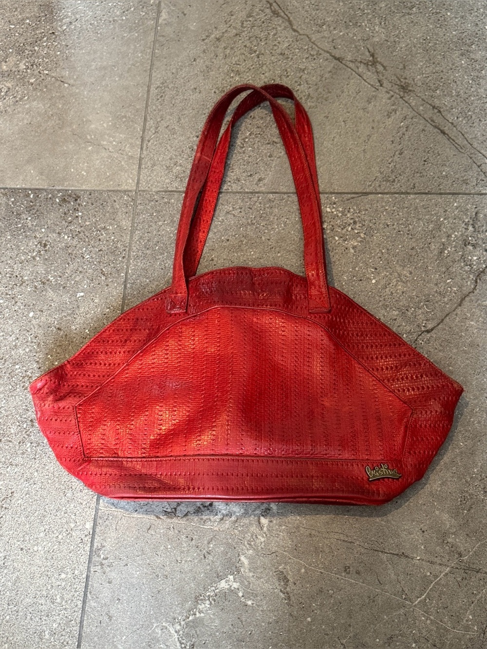 Red Perforated Tote Bag with Dual Straps